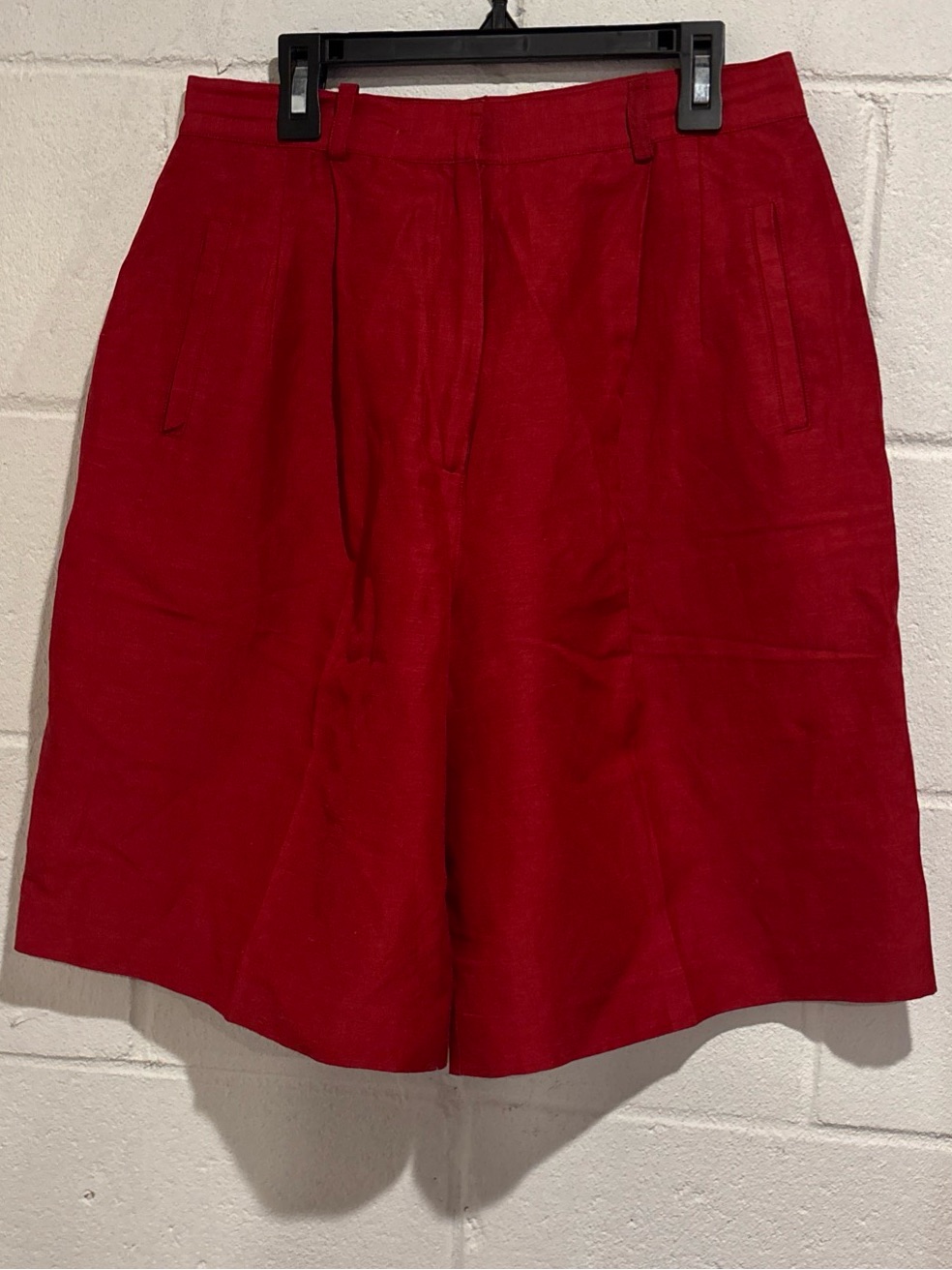 Vintage Doncaster Pleated Shorts Red Silk Linen Blend High Waist Size 10